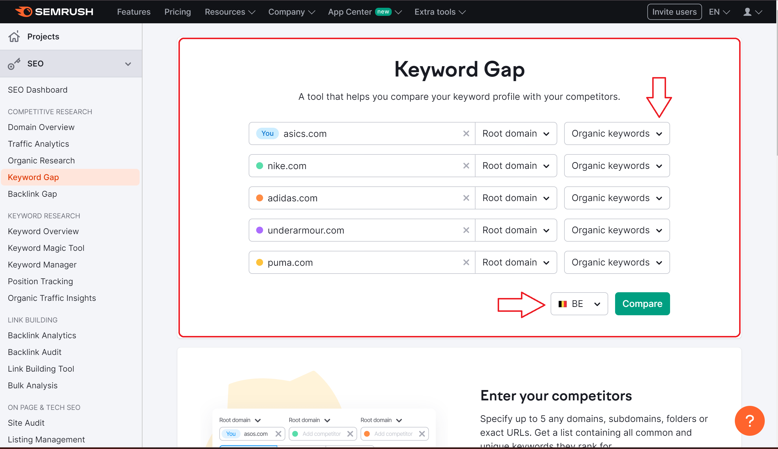 Keyword Gap SEMrush 2.0